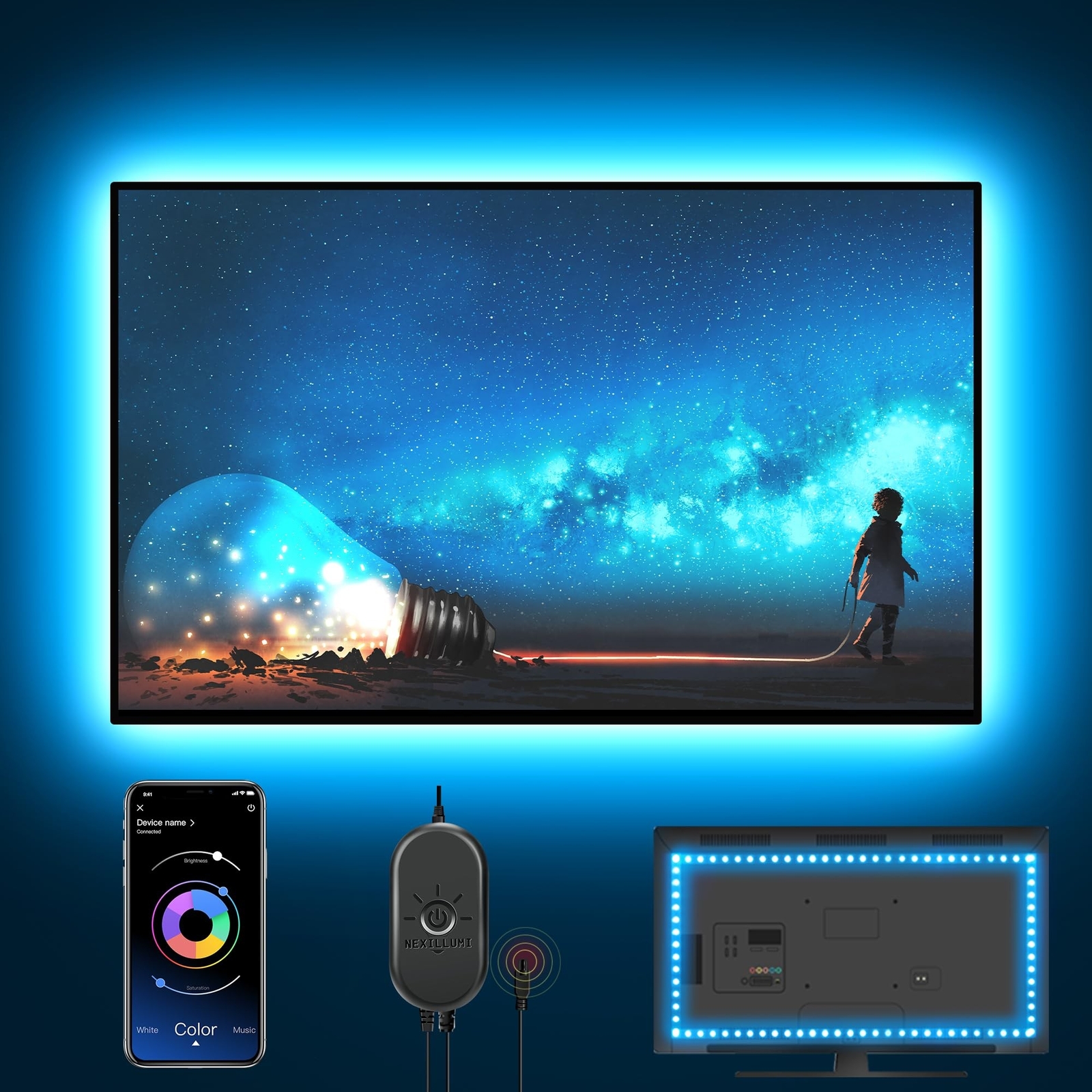 Nexillumi LED Lights for TV, 13.2ft TV LED Backlight for 32-65 Inch, RGB LED ...