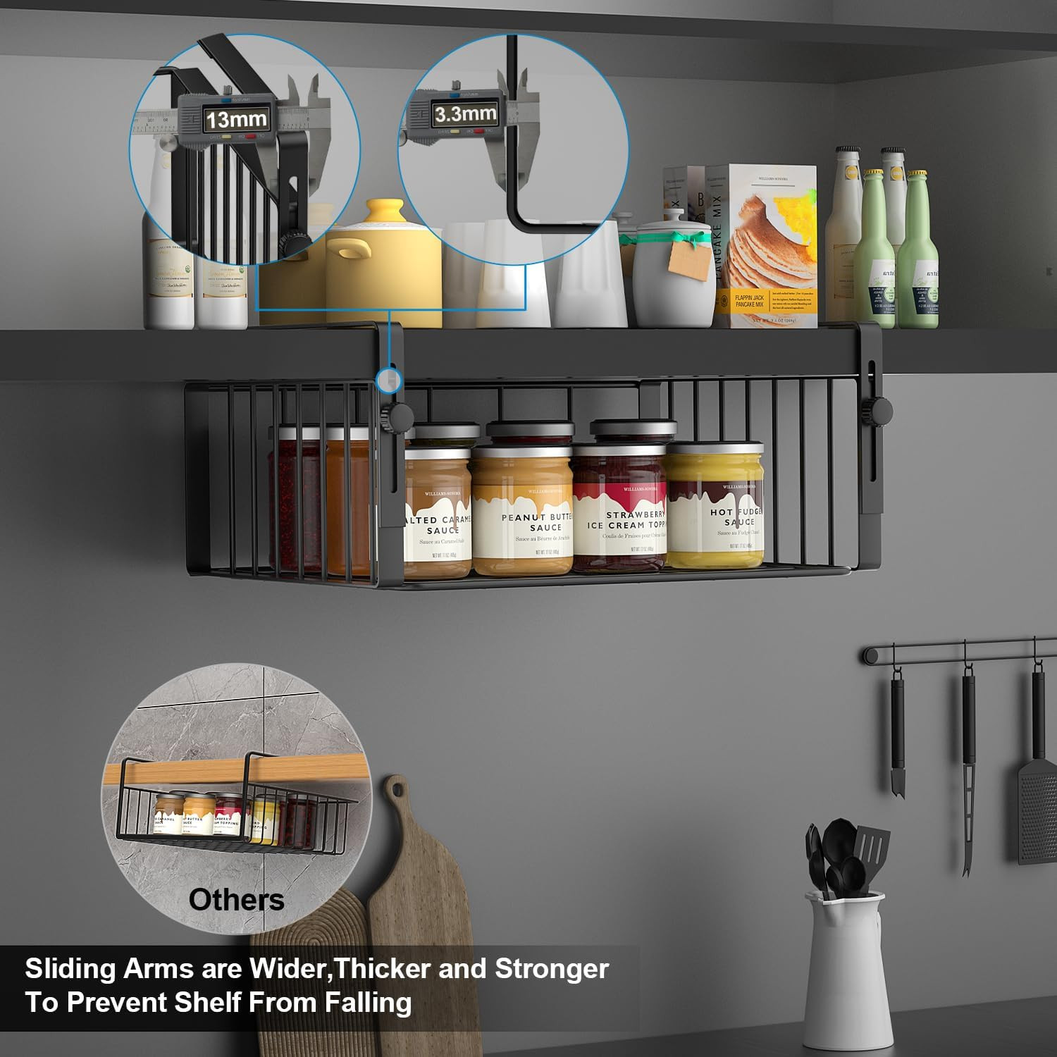 2Pack under Shelf Basket Storage,Adjustable Hanging,Black | under Cabinet Shelf