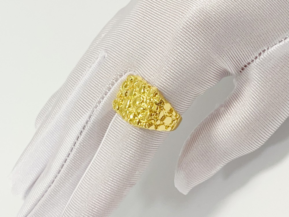 SOLID Ring 14K Gold Large Square Nugget Yellow Gold US 12