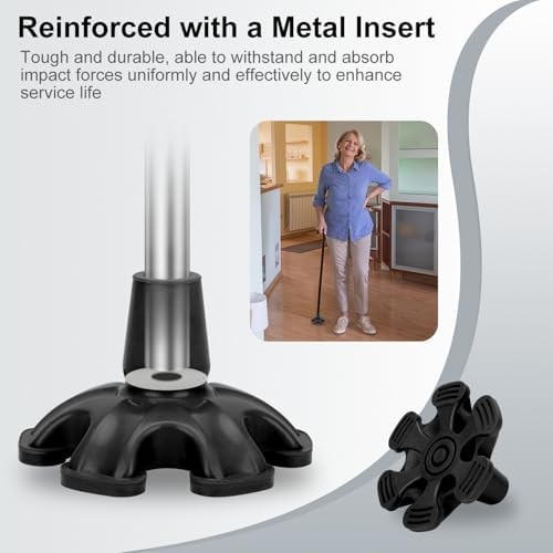 Cane Tip - Self Standing 6 Prong Support Rubber Base for Walking Stick & Cane -