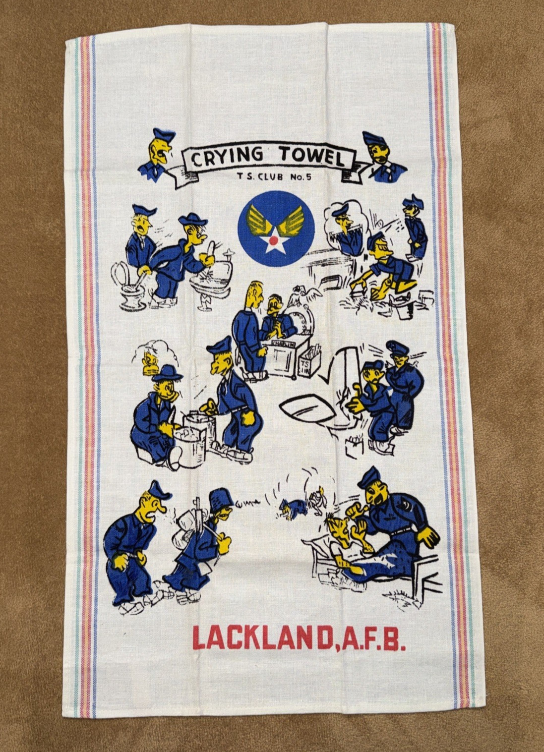 WWII Era USAF Air Force Lackland A.F.B Crying Towel T.S. Club No. 5