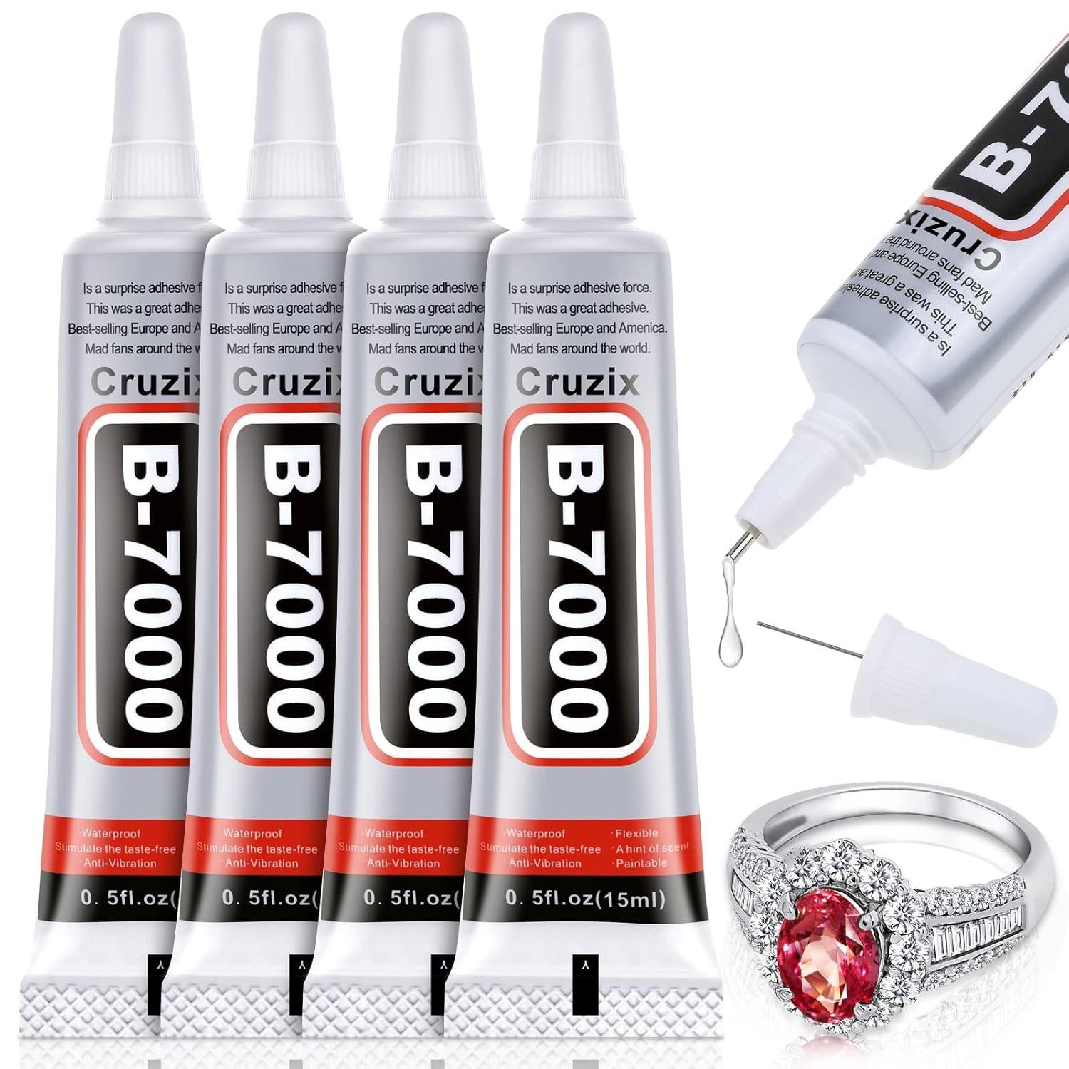 B-7000 Glue Clear 4 Pack – 15ml Jewelry Rhinestone Fabric Phone Repair Adhesive