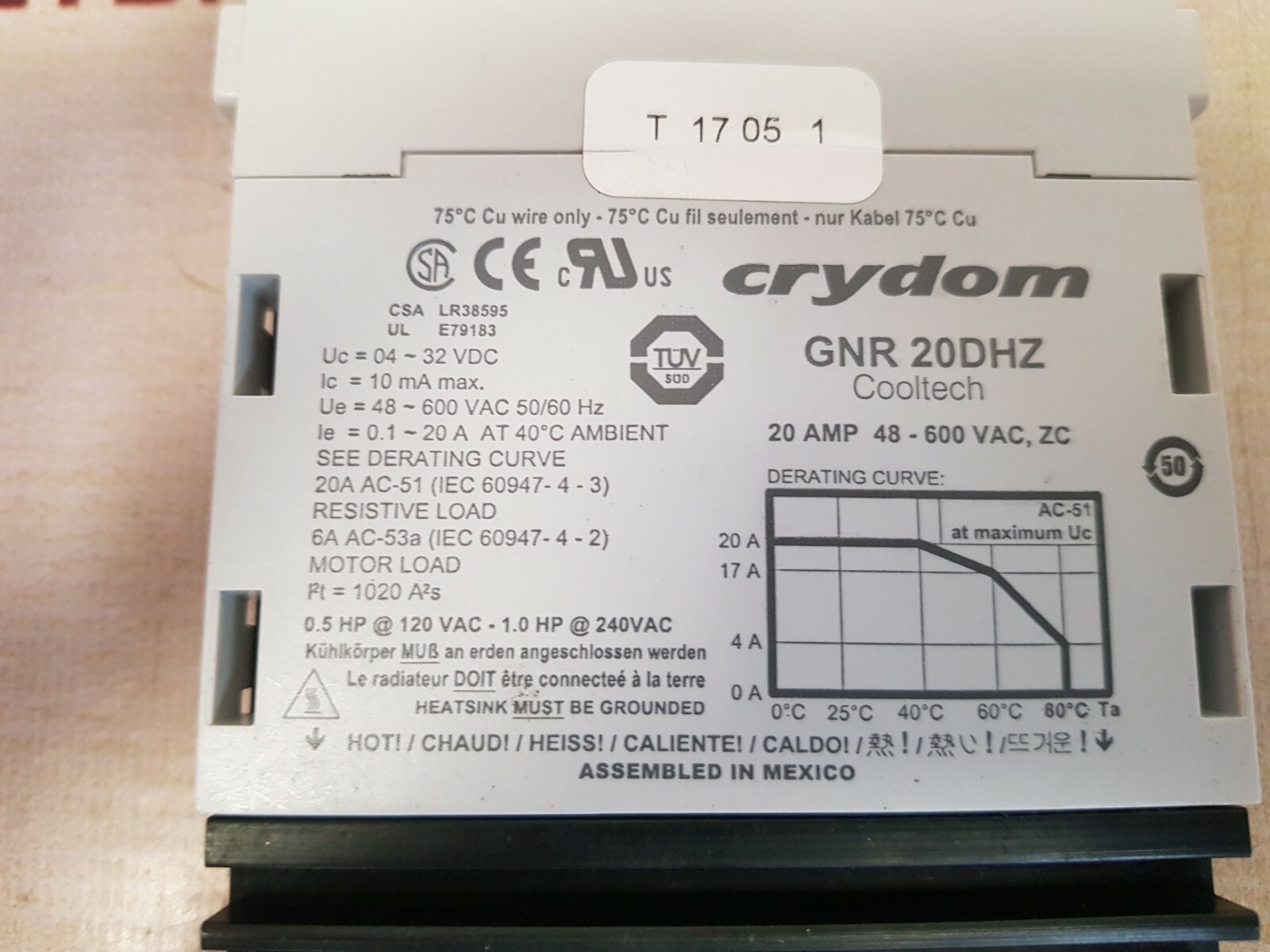 Crydom GNR20DHZ Cooltech Solid State Relay 20 Amp 48-600 VAC