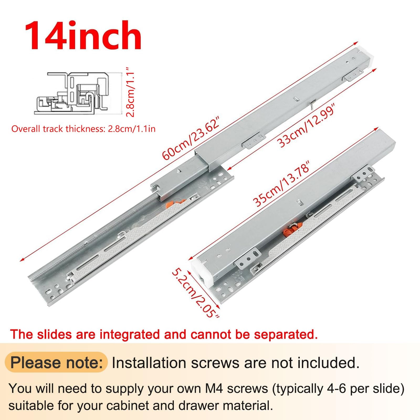 Pair Undermount Drawer Slides Bottom Mount Pull Out Shelf Slider Under Mount ...