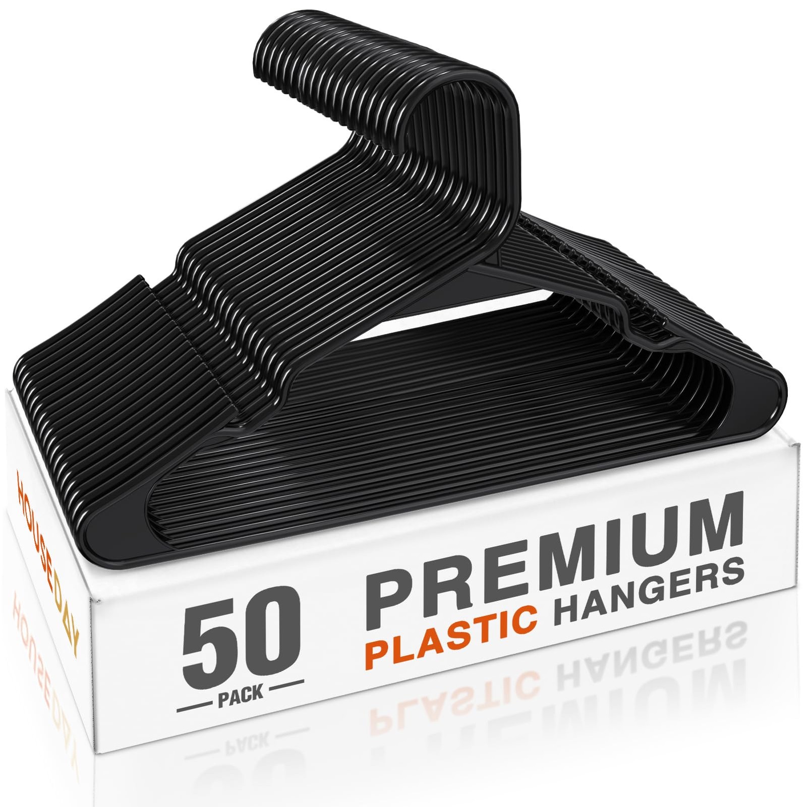 50 Pack Plastic Hangers Black Clothes Hangers Non-Slip Shoulder Grooves Slim