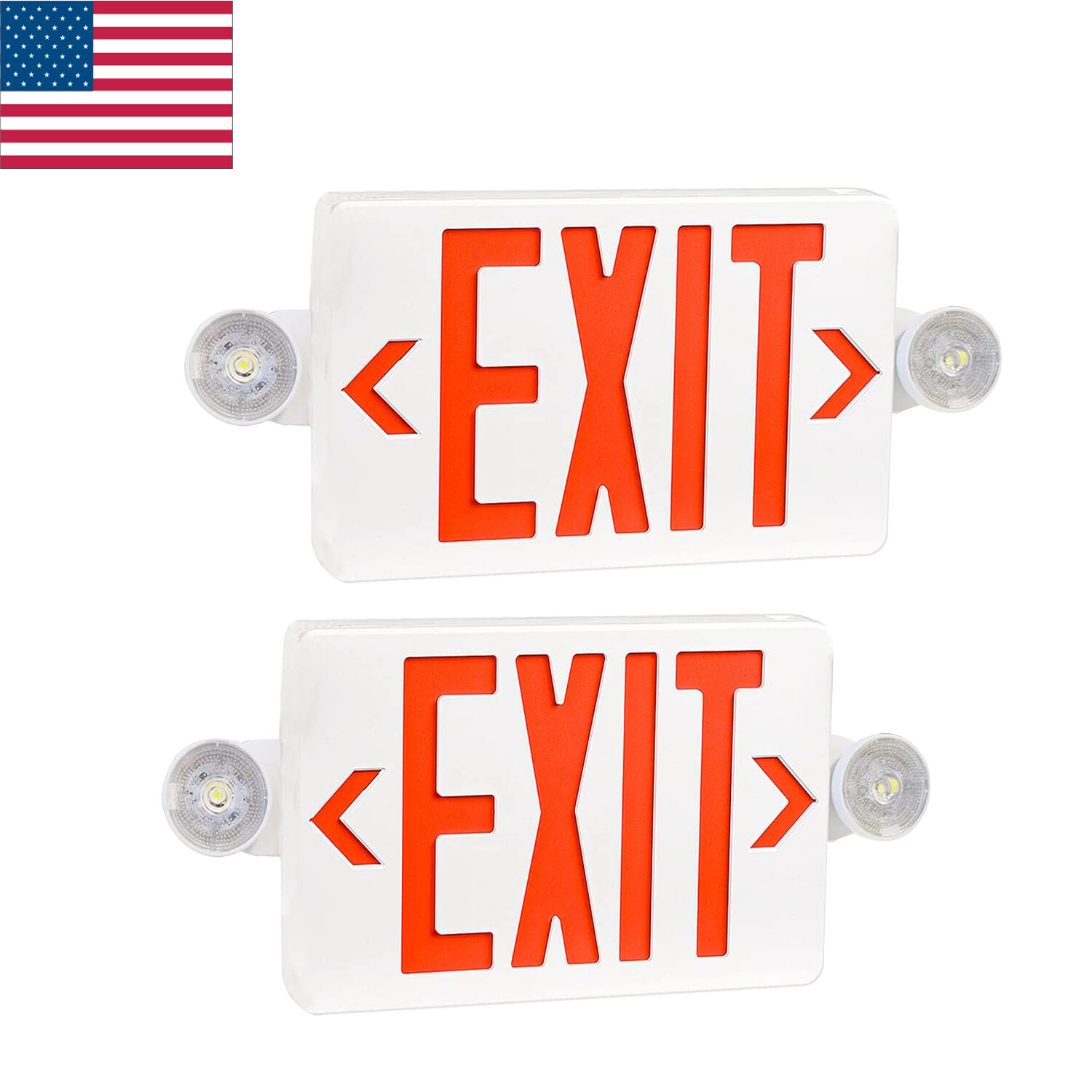 2-Pack Red LED Exit Emergency Sign Lights US Battery Backup Emergency Lighting