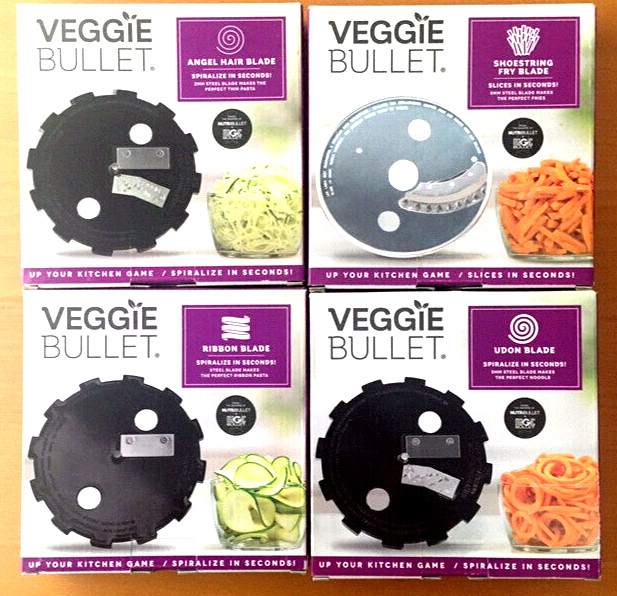 Veggie Bullet Blades Set Of 4: Angel Hair | Shoestring Fry | Ribbon Blade | Udon
