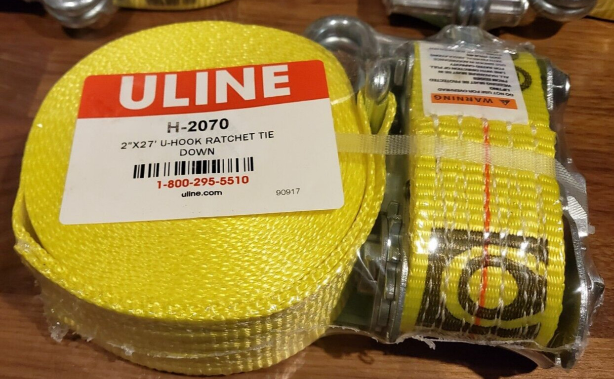 U-Hook 2" x 27' Yellow Ratchet Tie Down Working Load 1600 LBS H-2070 BRAND NEW
