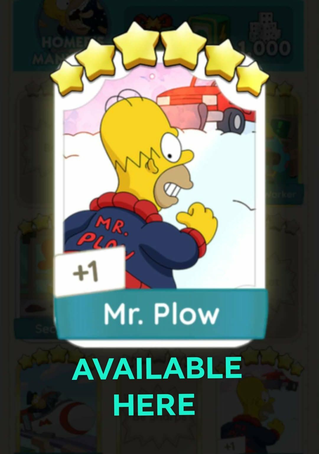 Mr. Plow -6⭐ Set -19 -The Simpsons ALBUM MONO-POLY-GO SUPER FAST SERVICE HERE