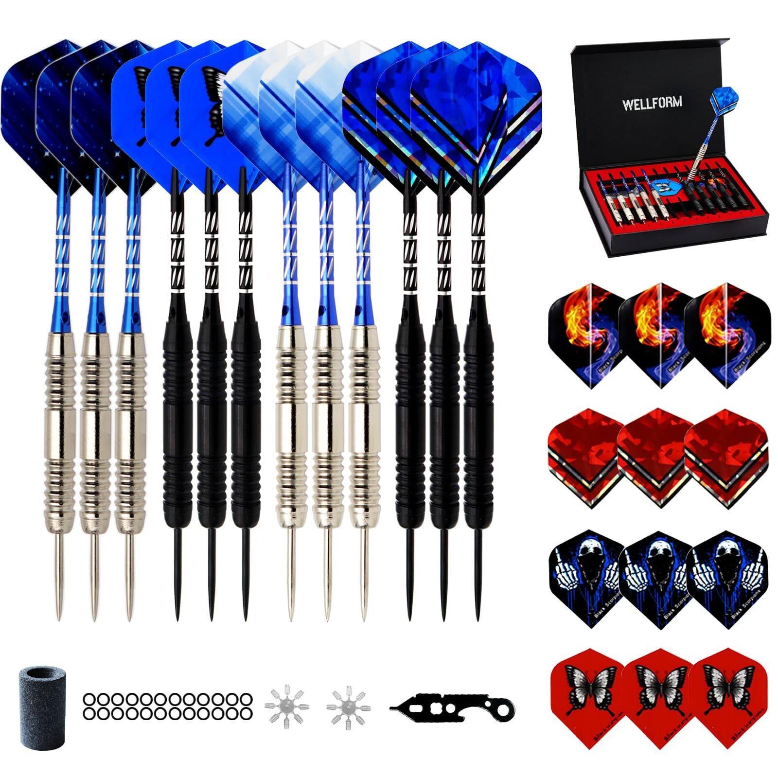 Darts Metal Tip Set,12 Pack 26 Grams Steel Tip Darts Set-Professional Metal D...