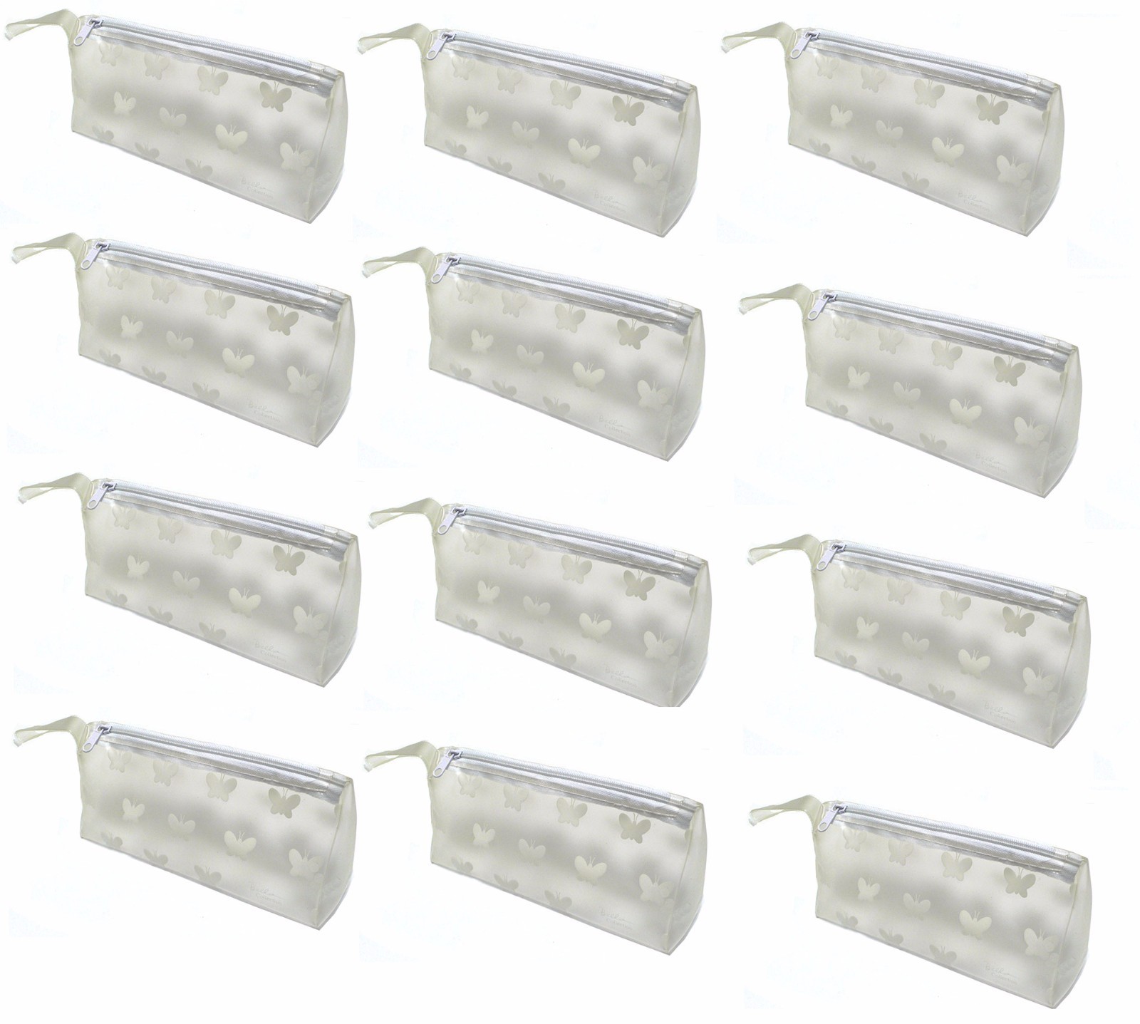 Dozen Pack Semi Transparent White Butterfly Cosmetic Makeup Bags #32424-D
