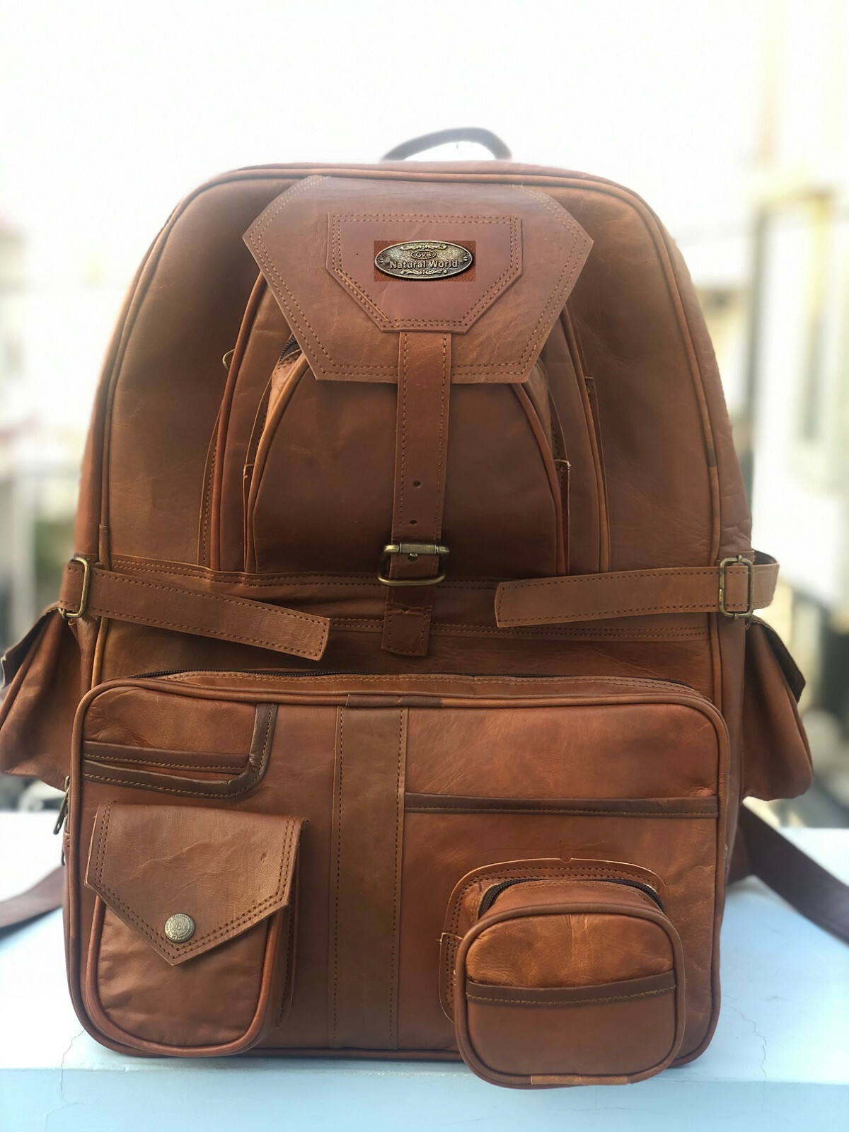 New Men's Vintage Leather Large Backpack Rucksack Travel Luggage Holiday Bag