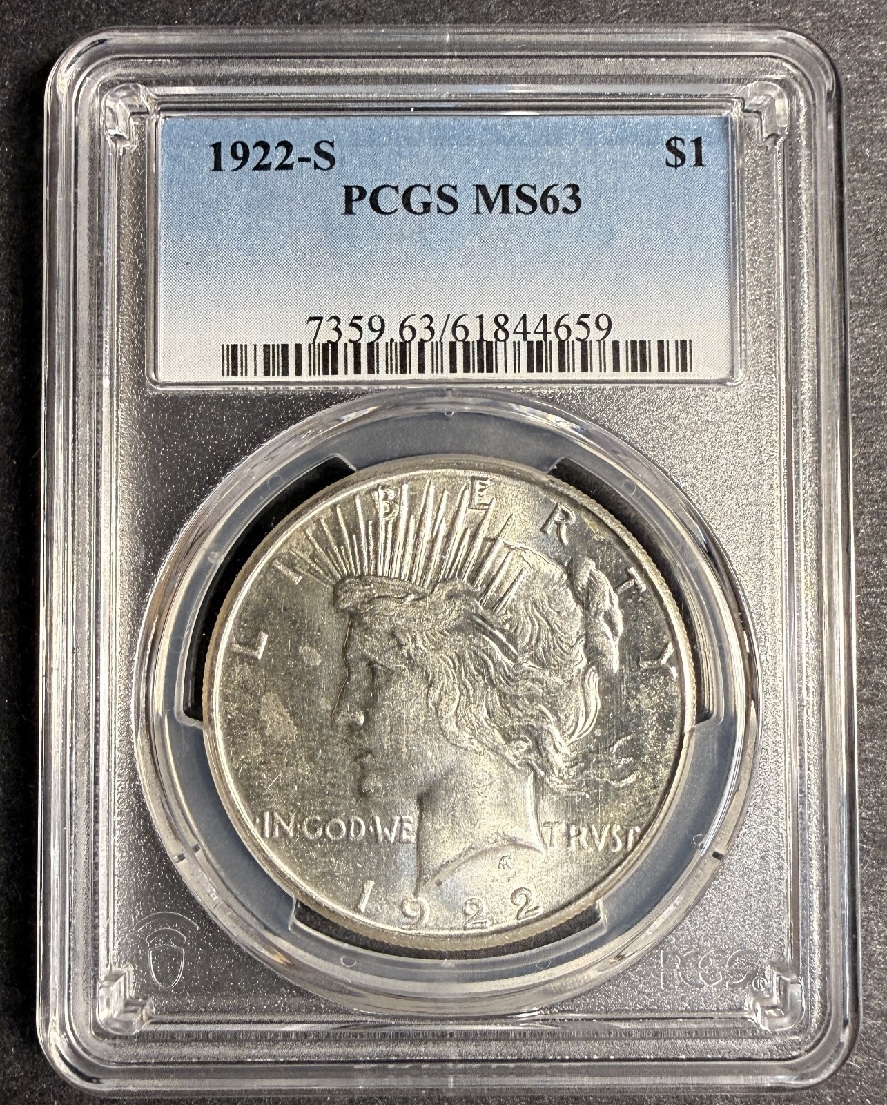 1922-S Peace Silver Dollar, MS63, PCGS (21375)