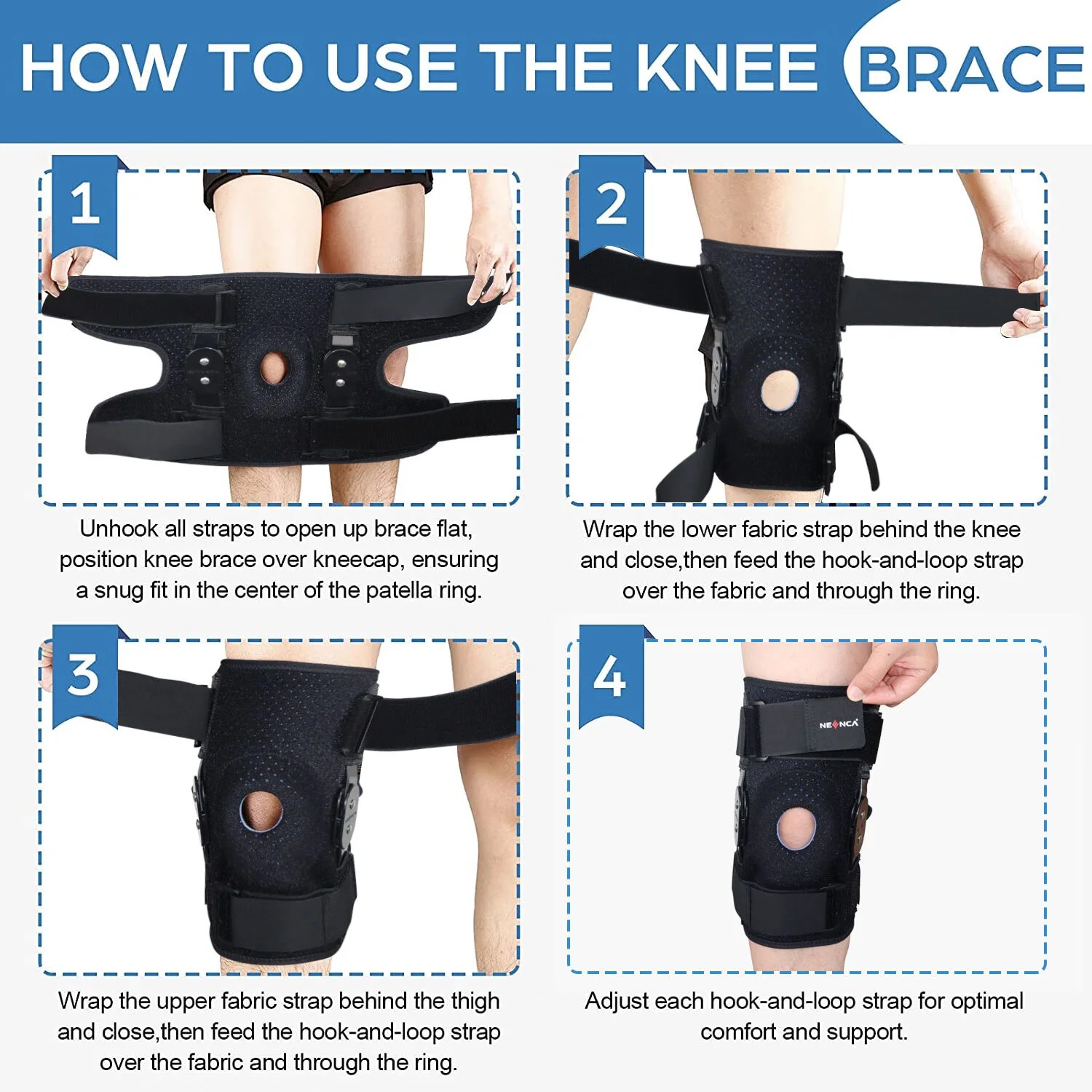 Hinged Knee Brace Compression Sleeve Joint Support Open Patella Stabilizer Wrap