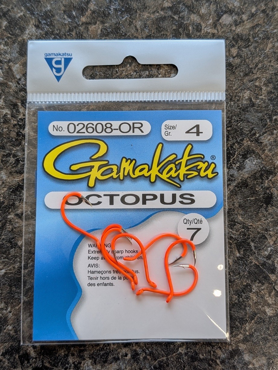 Gamakatsu 02608-OR Octopus Hooks - Fluorescent Orange - Size 4 - Bait Hooks