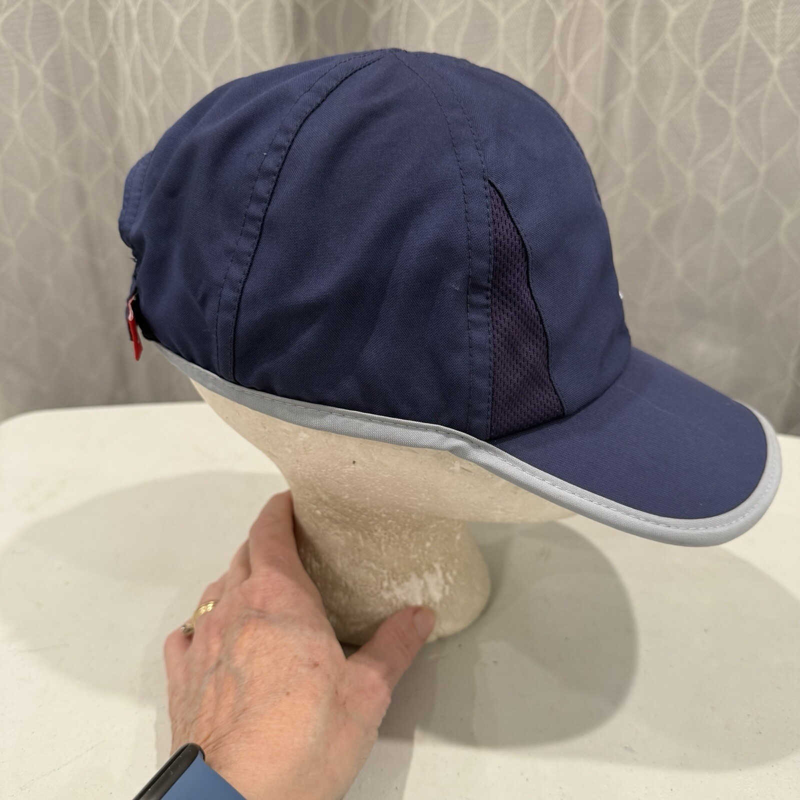 Mission M on BLue w Gray Hat Cap Light Weight Hook Loop EUC