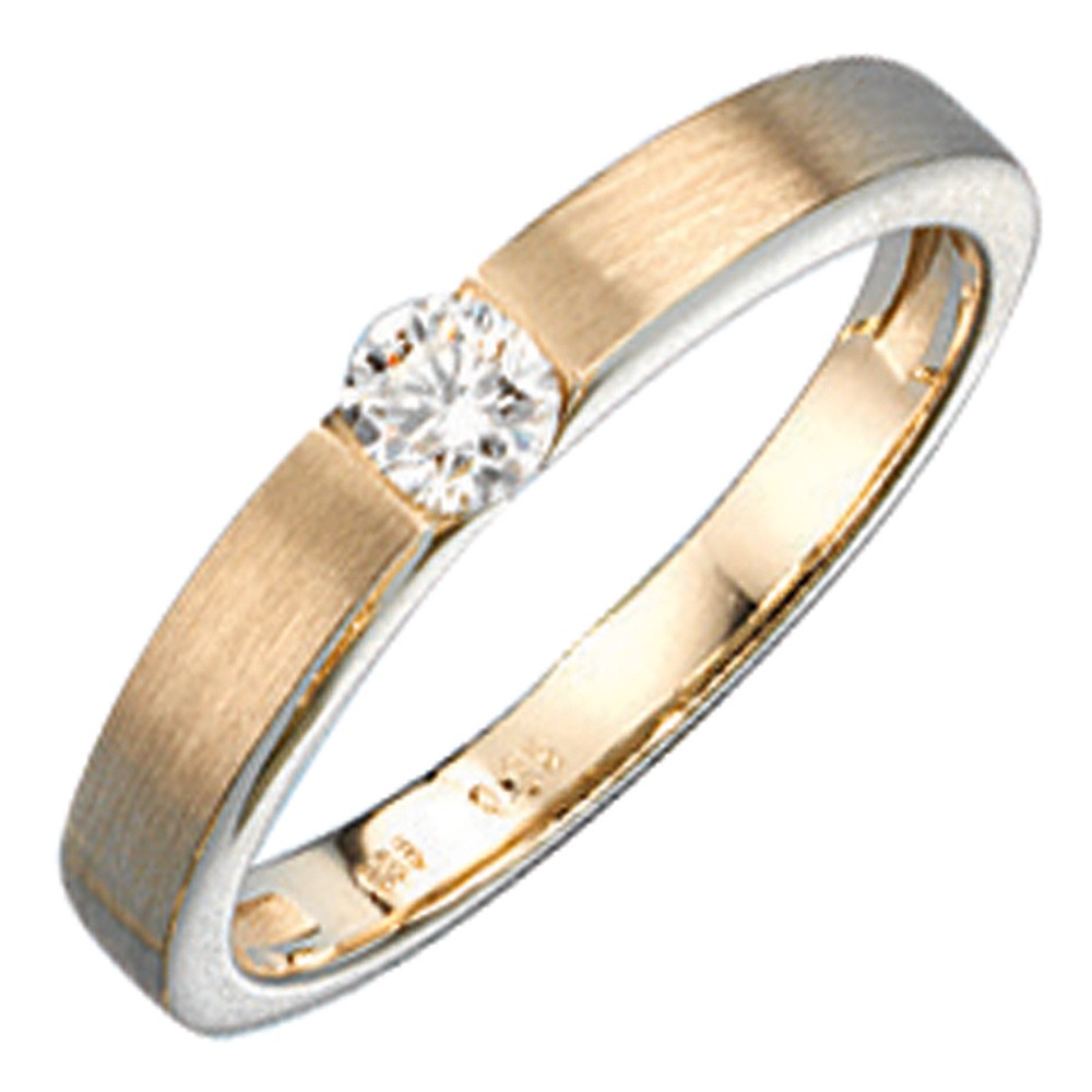 Jobo ladies' ring 585 gold yellow gold matte frosted 1 diamond brilliant 0.25ct. Goldr