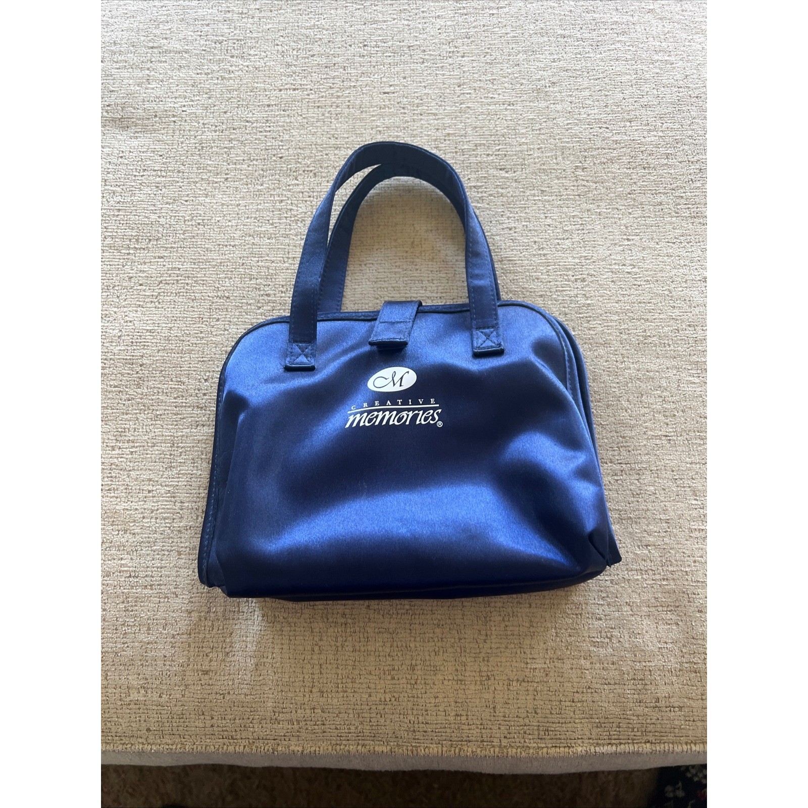 Creative Memories Navy Blue Satin Travel Weekender Bag Scrapbook Supply Case