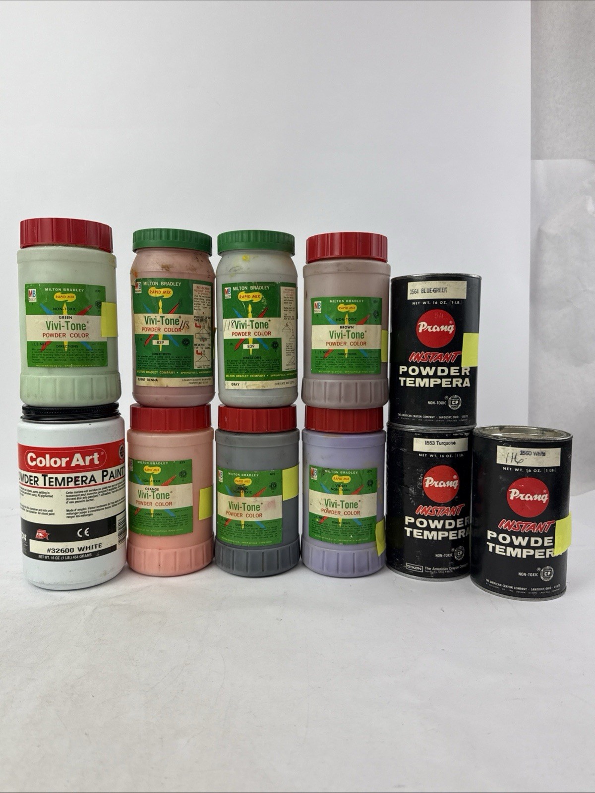 Lot of 11 VTG Milton Bradley Vivi-Tone / Prang / Color Art Powder Tempera Paint