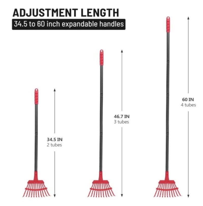 New Garden Leaf RAKE With ADJUSTABLE Steel HANDLE