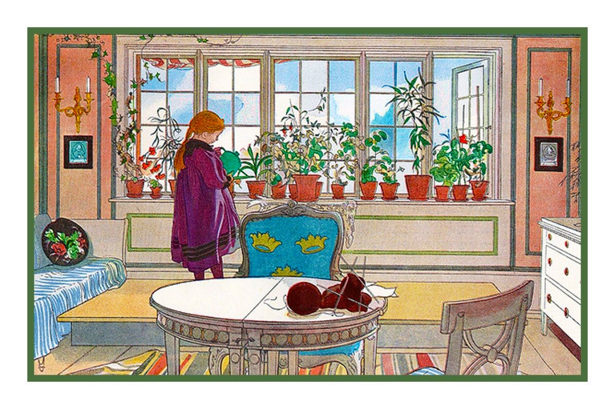 Scandinavian Artist Carl Larsson The Garden Window Counted Cross Stitch Pattern