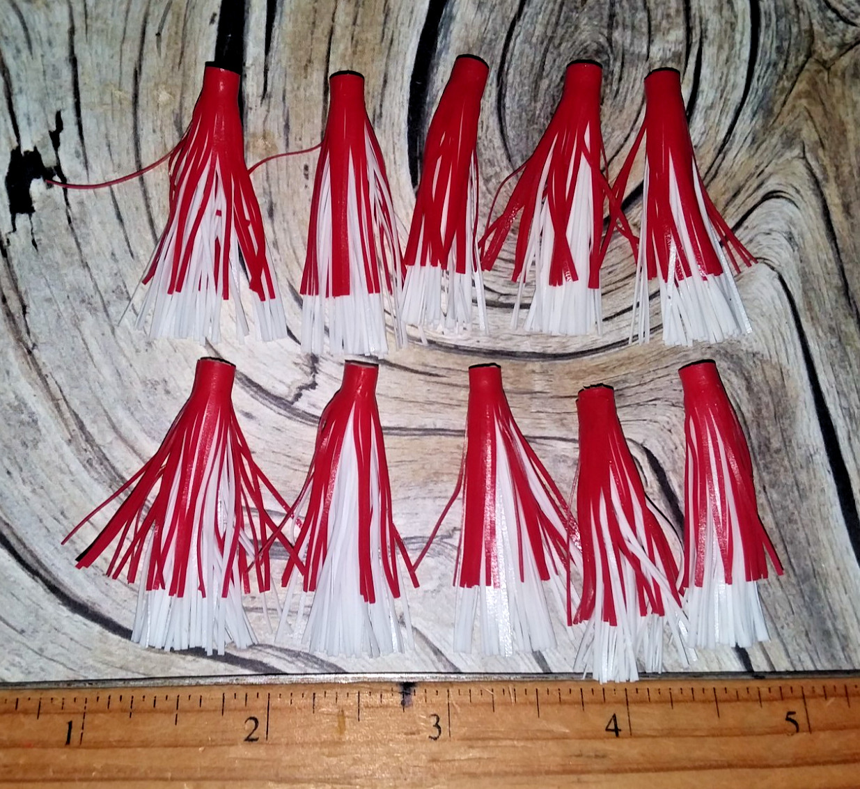 10 Vintage Skirts  1  3/4" RED & WHITE  Fits Arbogast SMALLEST SIZE Hula Poppers