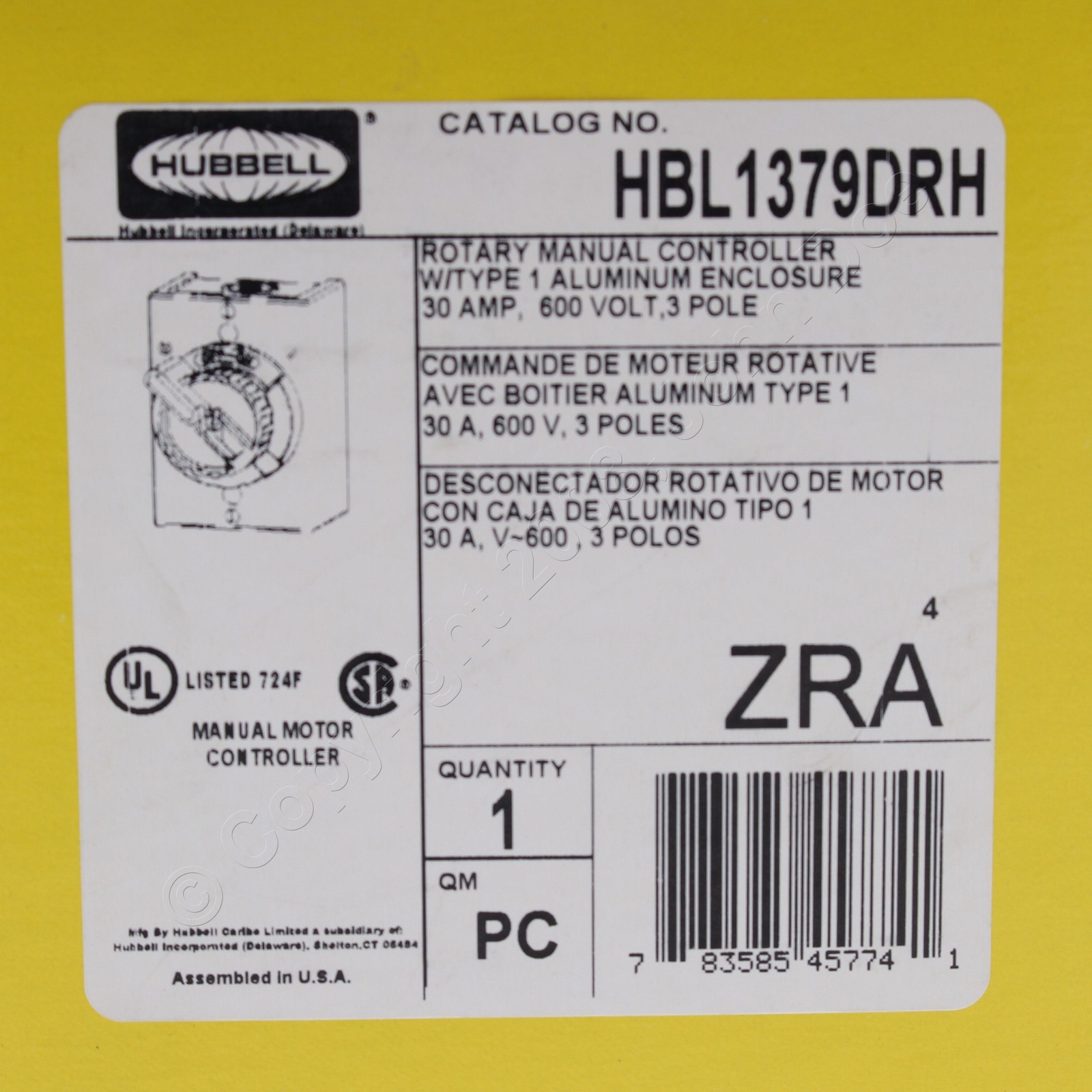 Hubbell 3-Pole Single Throw TPST Motor Controller Disconnect Switch 30A