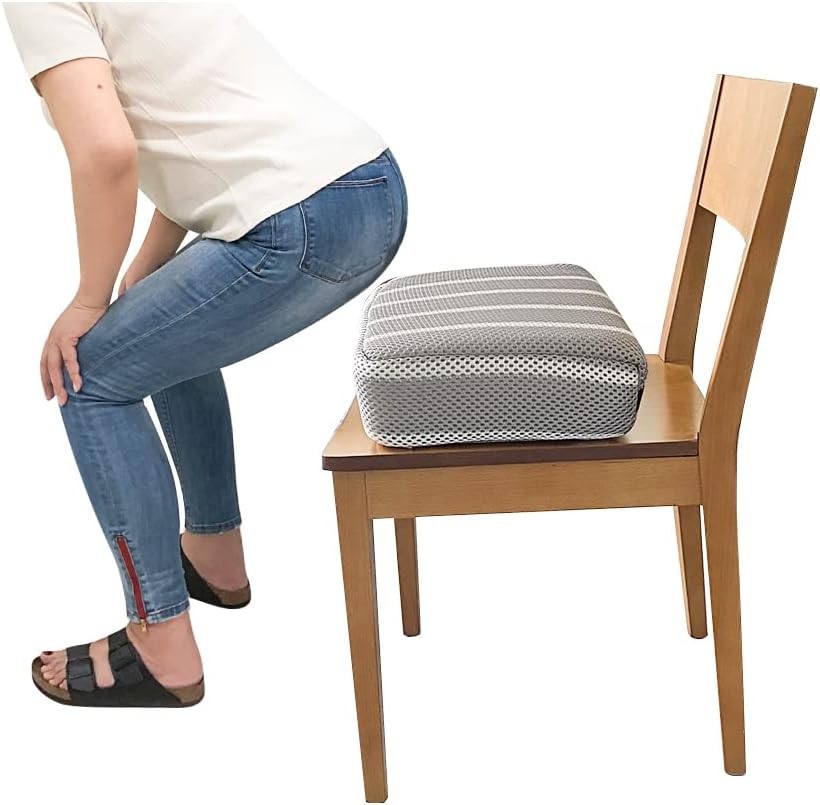 Adult Booster Seat Cushion Extra Firm Riser Chair Grey and White Stripes