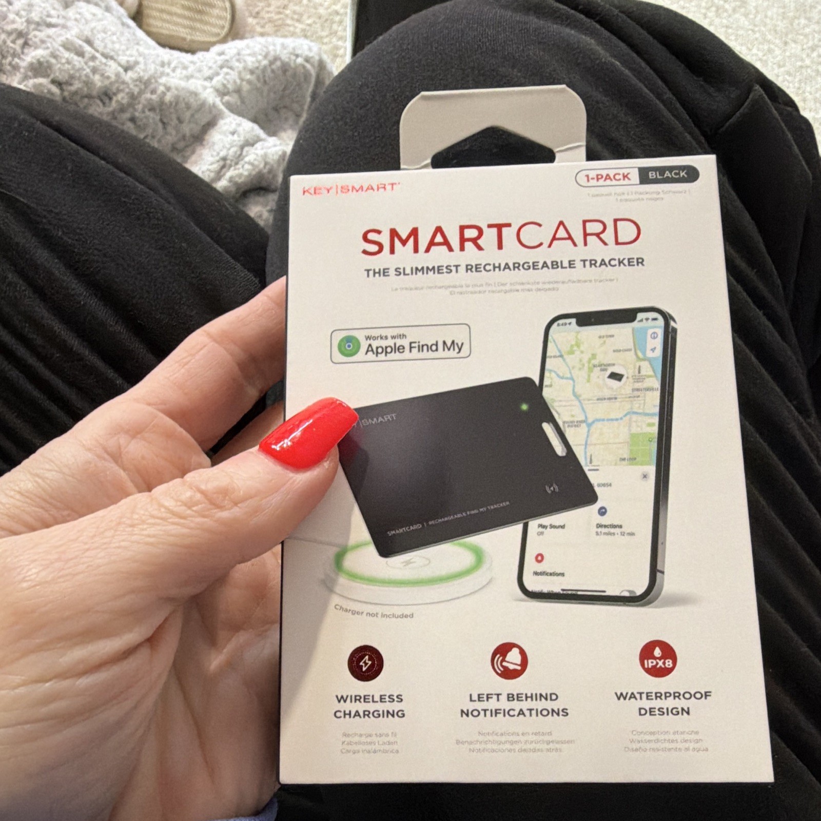 KeySmart SmartCard Rechargeable Tracker Works with Apple Find My KS500-BLK-V2