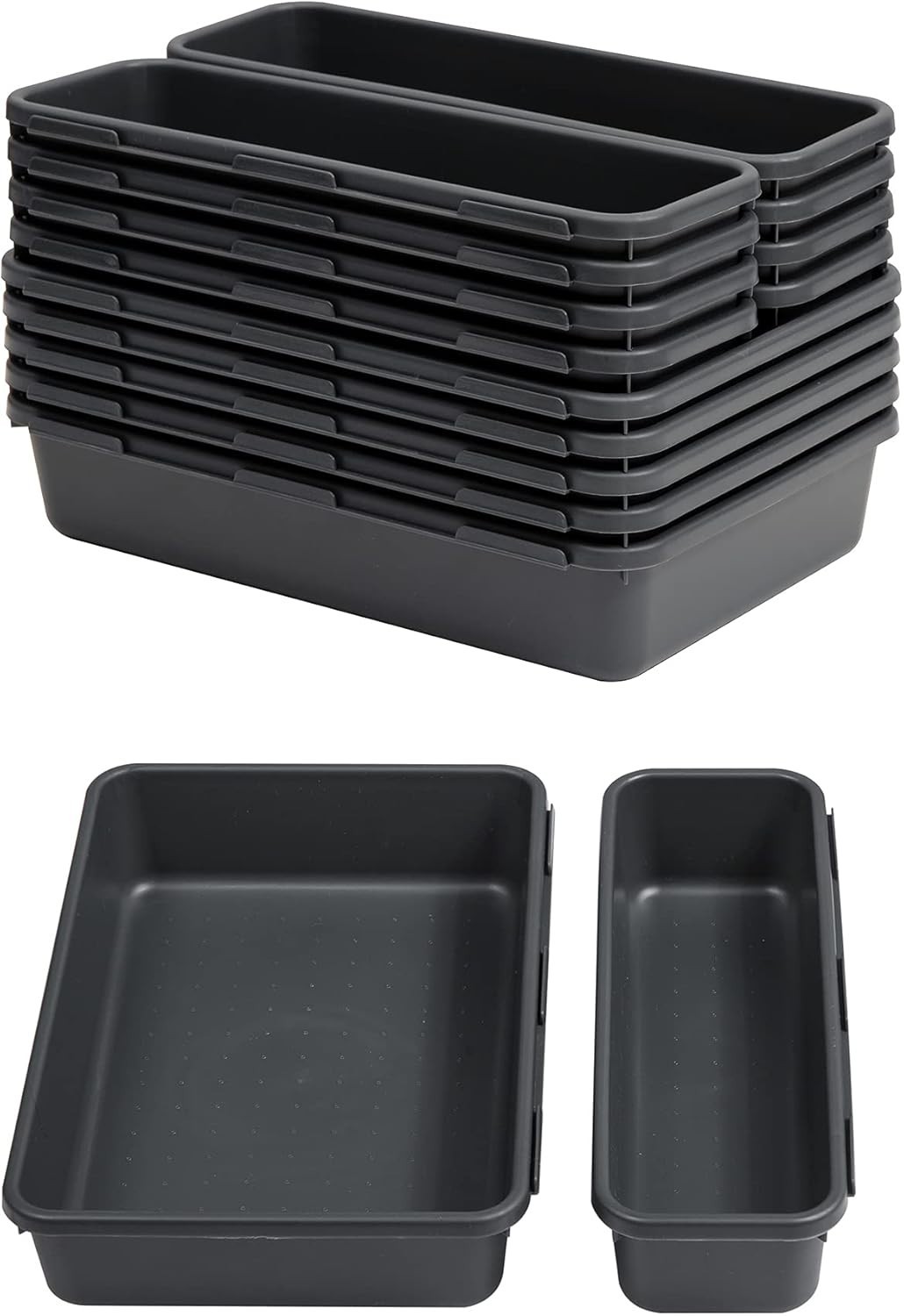 13 PCS Drawer Organizer Tray, Interlocking Office Desk Drawer Storage, Black ...