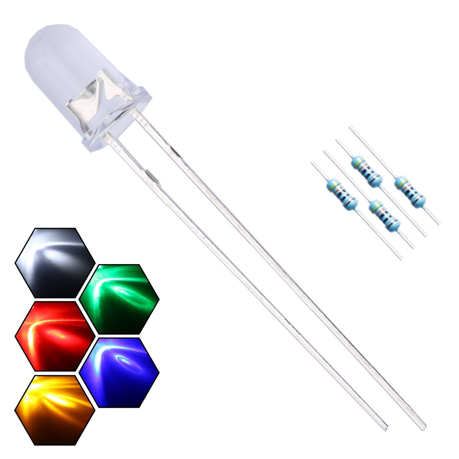 100pcs 5mm 5 Colors x 20pcs Assorted Colors Lights LED Diodes Clear Round Len...