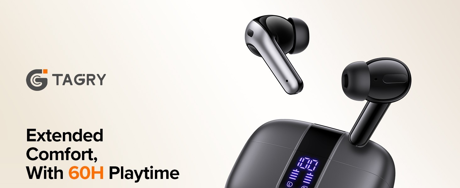 Bluetooth Headphones True Wireless Earbuds 60H Playback LED Power Display