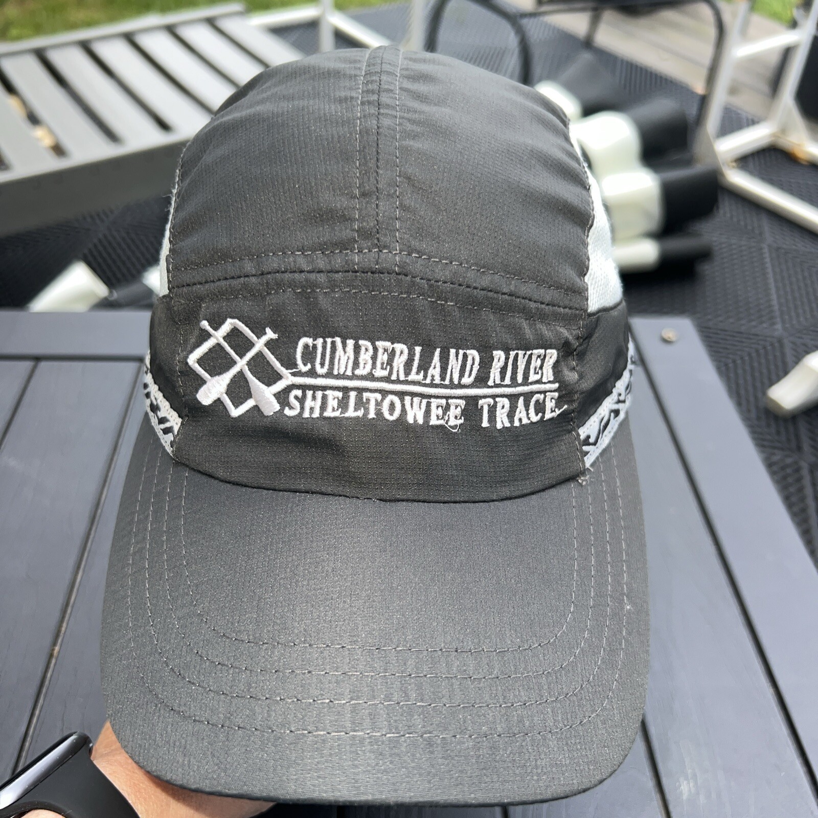 Cumberland River Sheltowee 5 Panel Lite wt Hat Cap Dark Gray w White Vented Adj