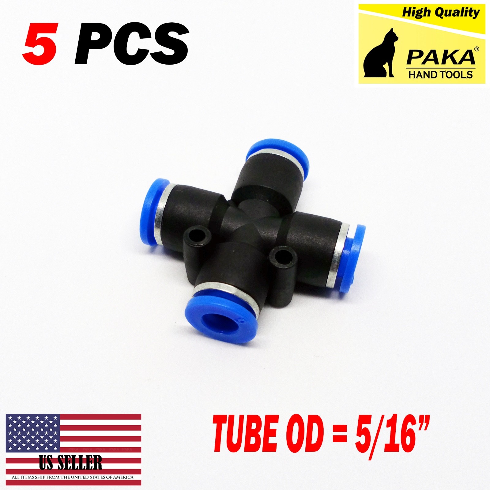 5X 5/16" (8mm Pneumatic Equal Cross Union Push In Fitting Quick Connect Air Tube