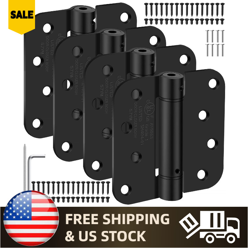 4 Pack 4 Inch Self Closing Door Hinges, 5/8" Radius Corners Spring Loaded Hinges