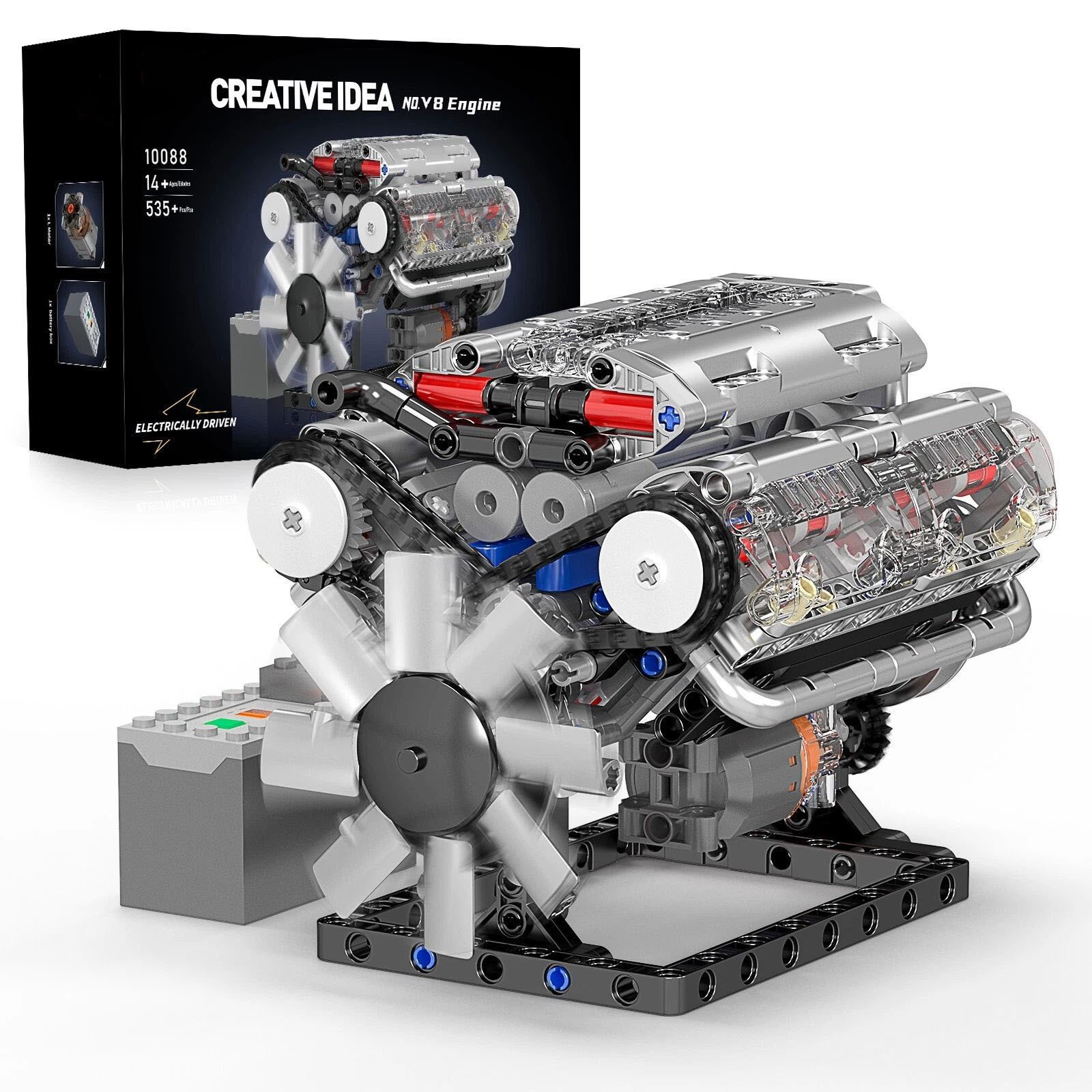 ABS V8 Engine Motor Engineering Model Stacking Blocks Education Toy Gift