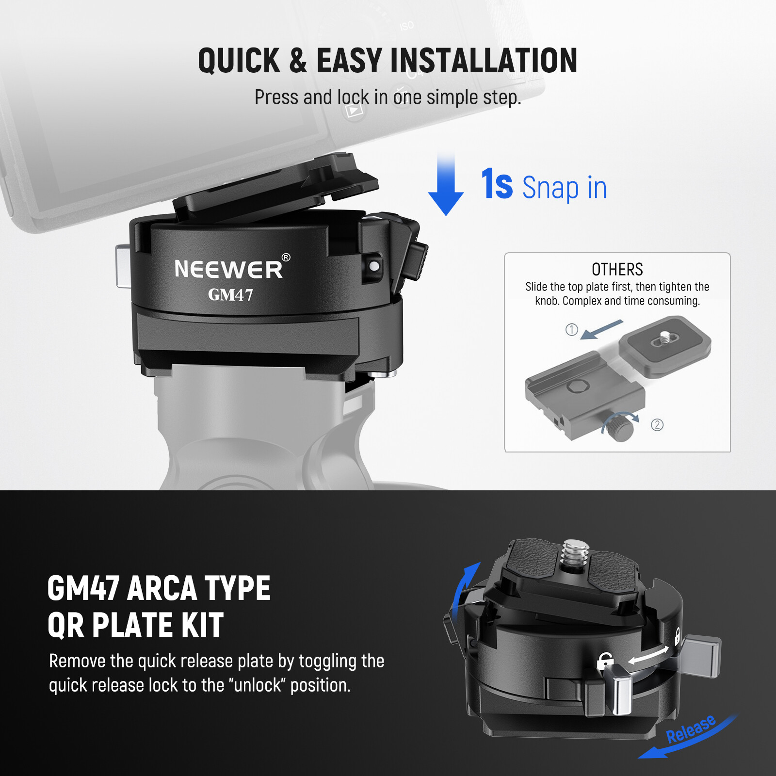 NEEWER Quick Release Plate Kit Auto Lock Square QR Camera Tripod Mount Plate