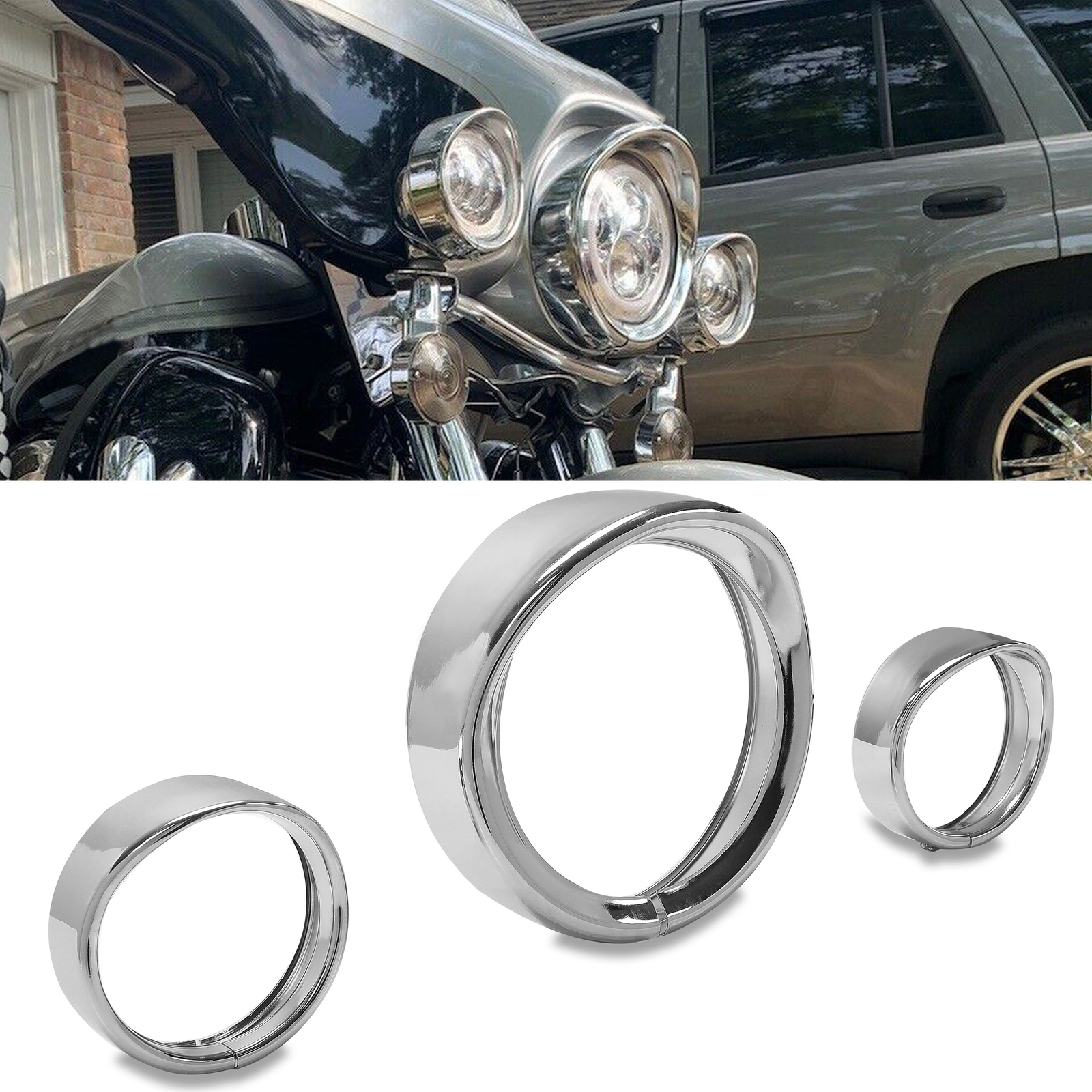 Fit For Harley Touring 94+ 7" Headlight 4.5 Passing Light Trim Ring Bezel Visor