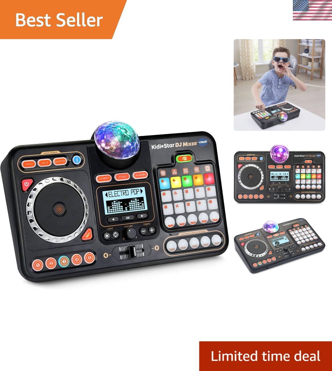 Kidi Star DJ Mixer for Kids - Bluetooth & Audio Cable, 15 Songs & Sound Effects