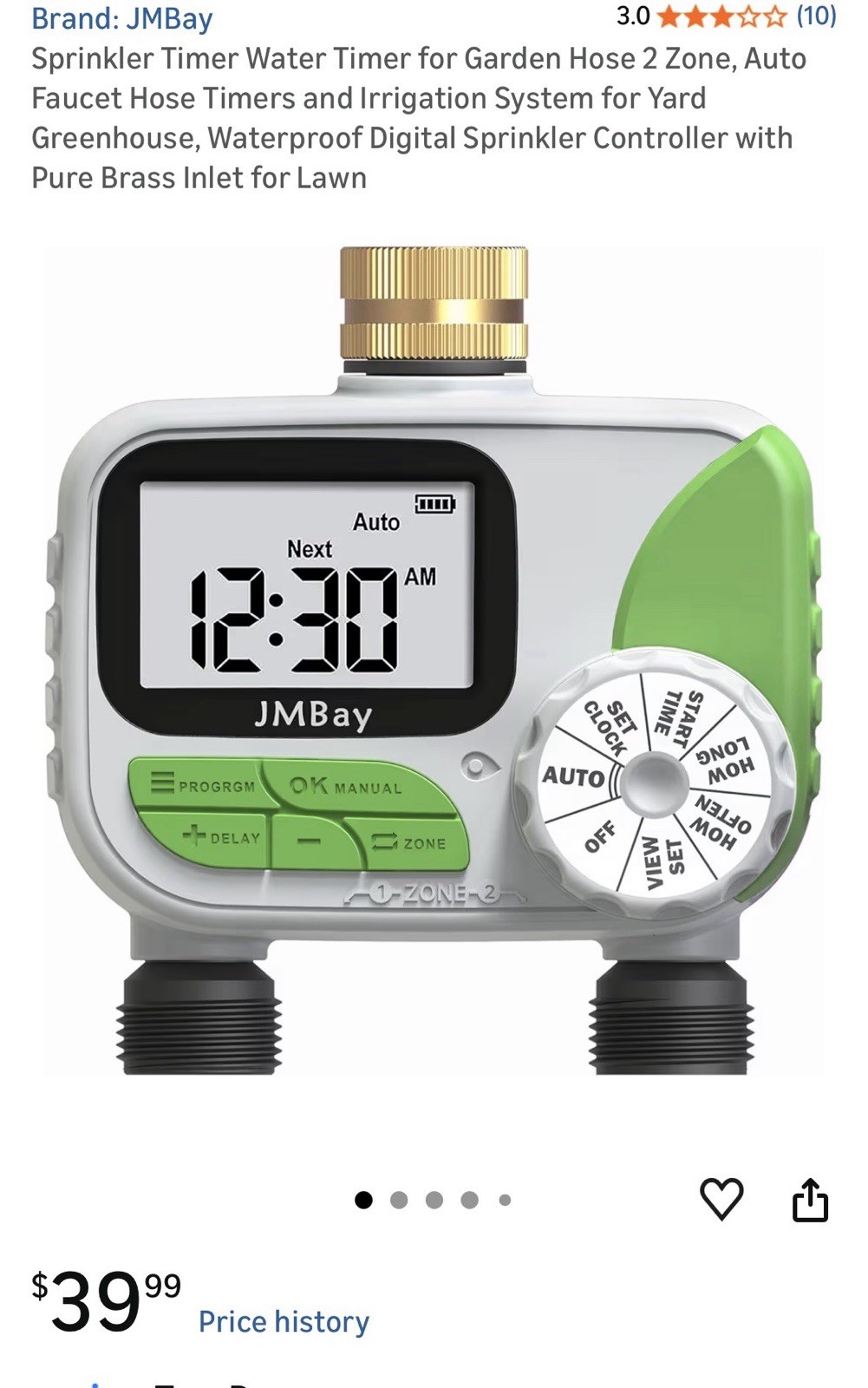 JMBay Water Timer Model: GWT202T ,  2 Zone, With Pure Brass Inlet , Brand New ,