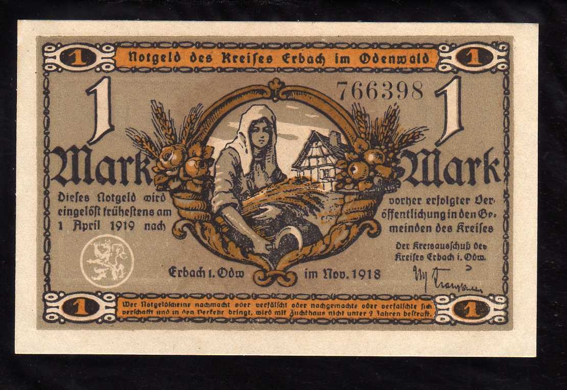 ERBACH -  GERMANY NOTGELD  -   1 MARK
