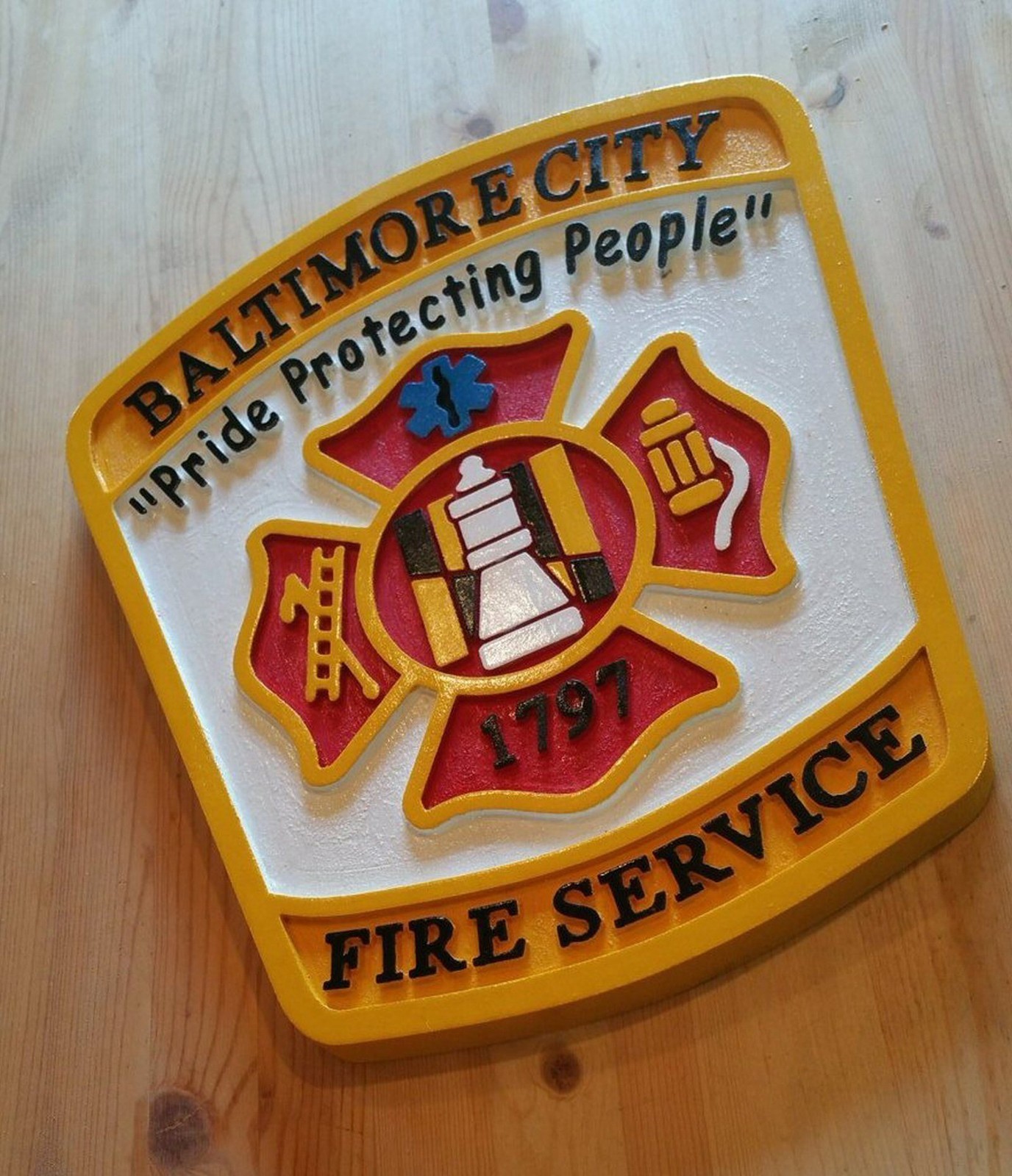 Fire Department Baltimore City 3D routed wood patch plaque sign Custom