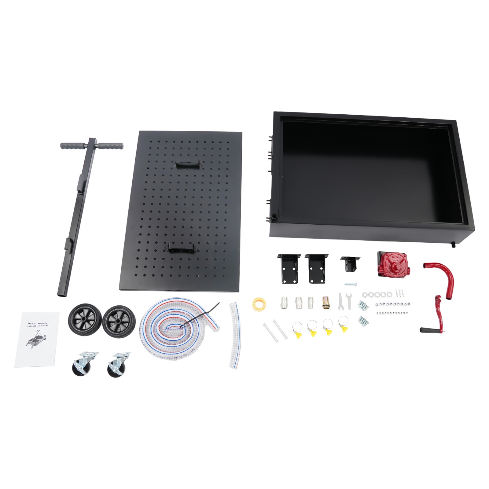 Large 17-Gallon Oil Drain Pan with Manual Pump & Hose for Easy Use
