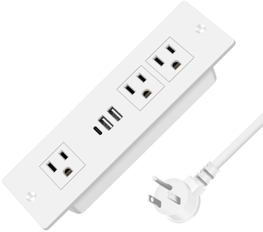 Regleta empotrable cajón con 3 enchufes USB-C PD 20W USB-A oficina mesa, Nuevo