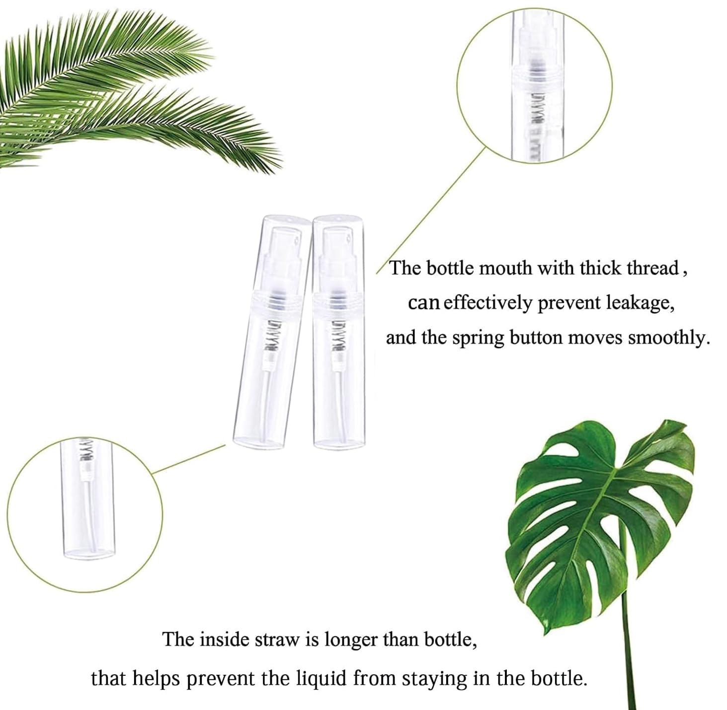 Clear Mini Spray Plastic Empty Sample Bottle Containers Fine Mist 100 Pcs 2ML