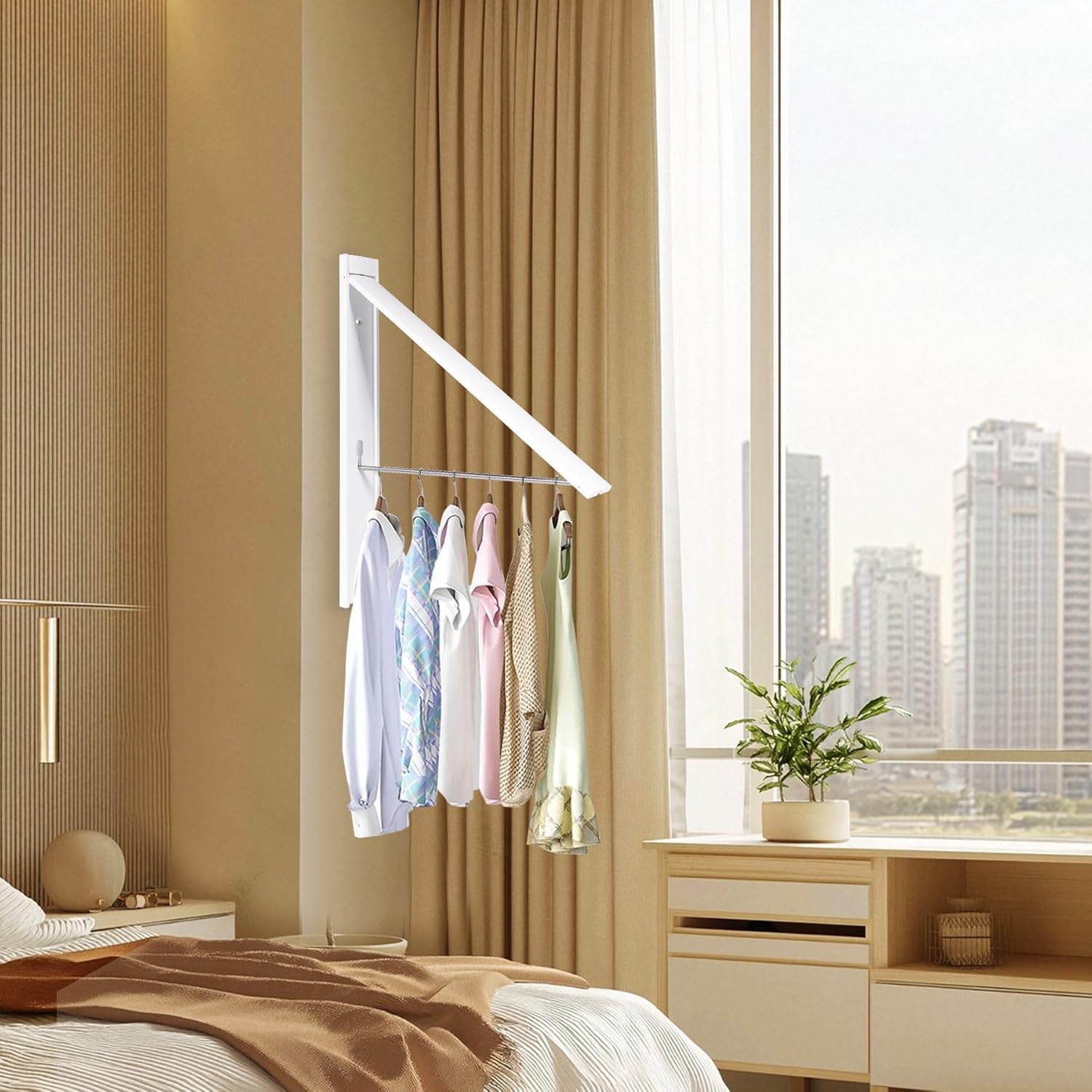 Retractable Clothes Drying Rack，Space Saver Wall Mounted Folding Hanger for La