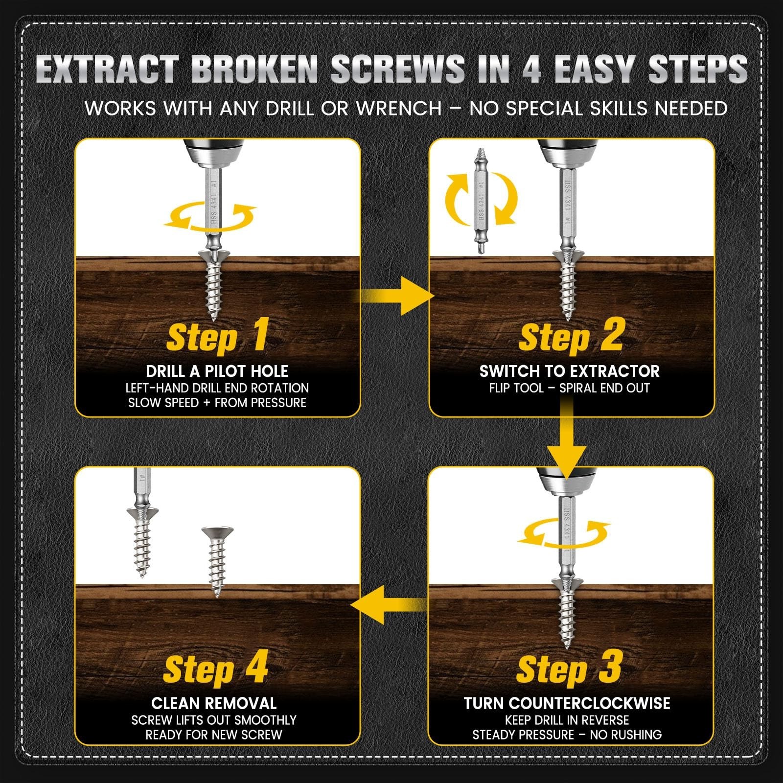 6-Piece Damaged Screw Extractor Set, #0 - #4, Easy Out Left Hand Drill Bits &...
