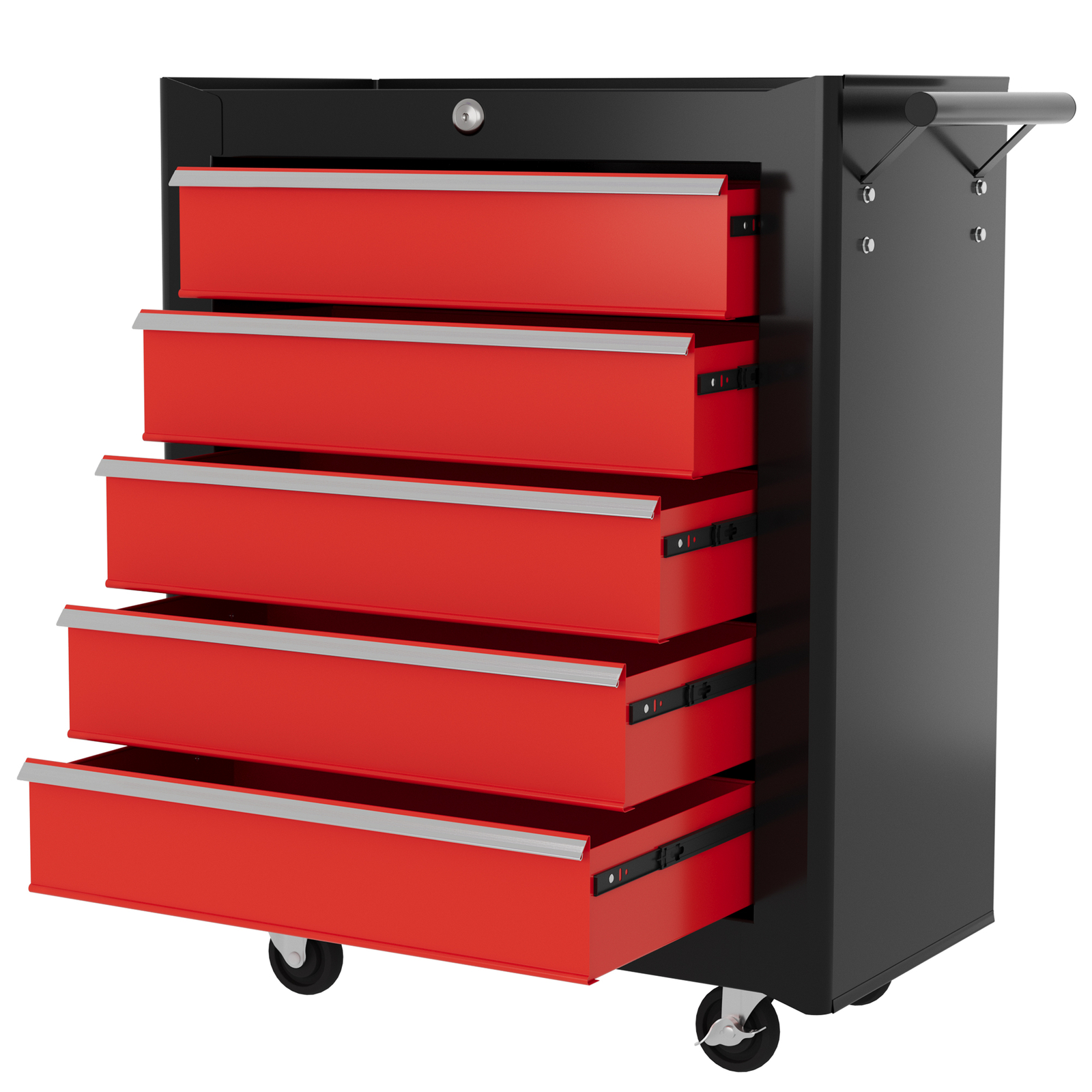 HOMCOM 5-Drawer Lockable Steel Tool Chest with Wheels - Red Storage Cabinet