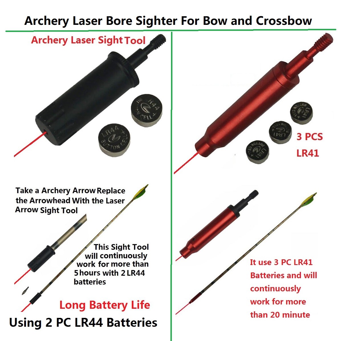 Aluminum Archery Laser Sight Tool Fits Crossbowbow Sighting Arrow Bore Sighter