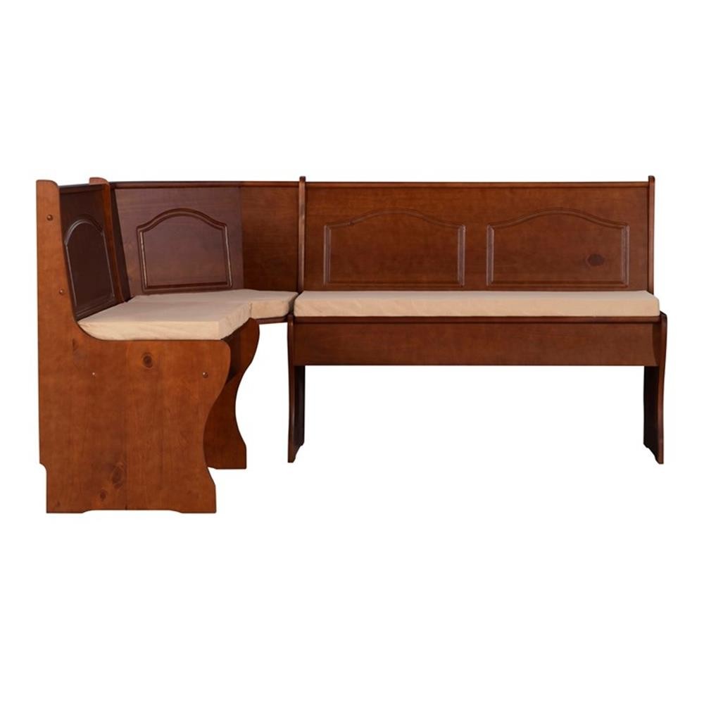 Linon Chelsea 3 Pc Walnut Nook Set with 4 Pc Polyester Cushion Set in Beige